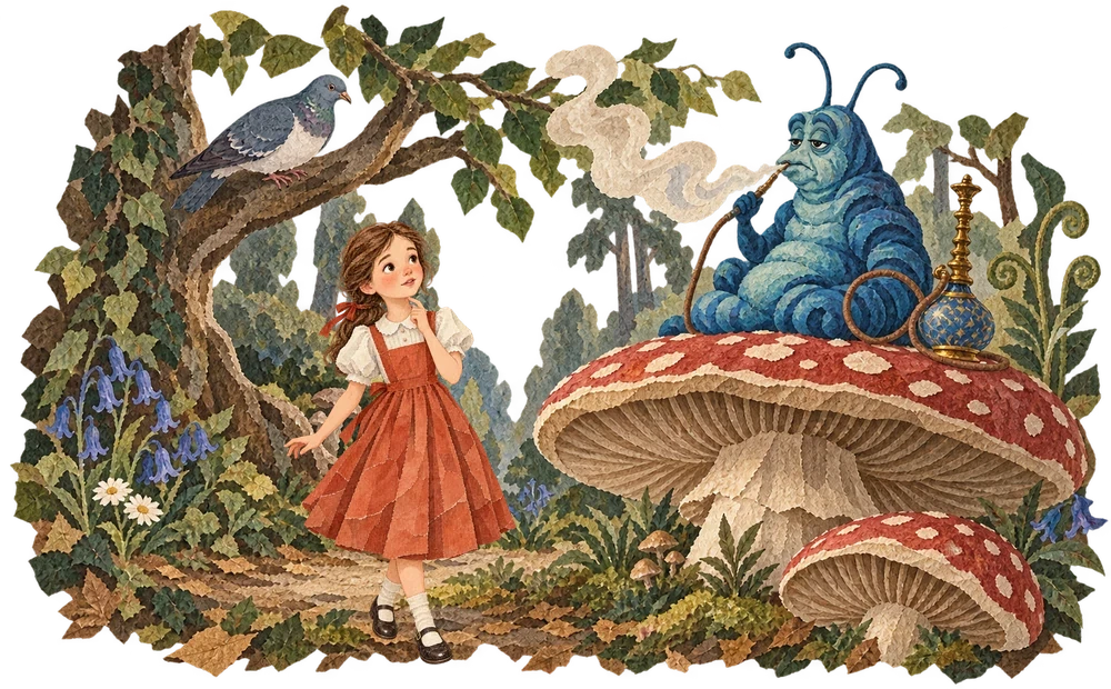 The Caterpillar tells Alice how the mushroom changes her size