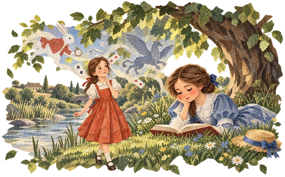 Alice tells her sister about the White Rabbit and Wonderland