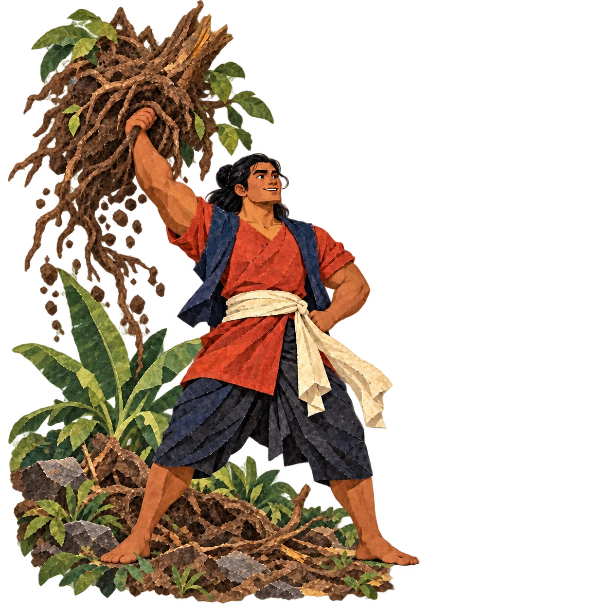 Badang shows his remarkable strength by uprooting a great tree