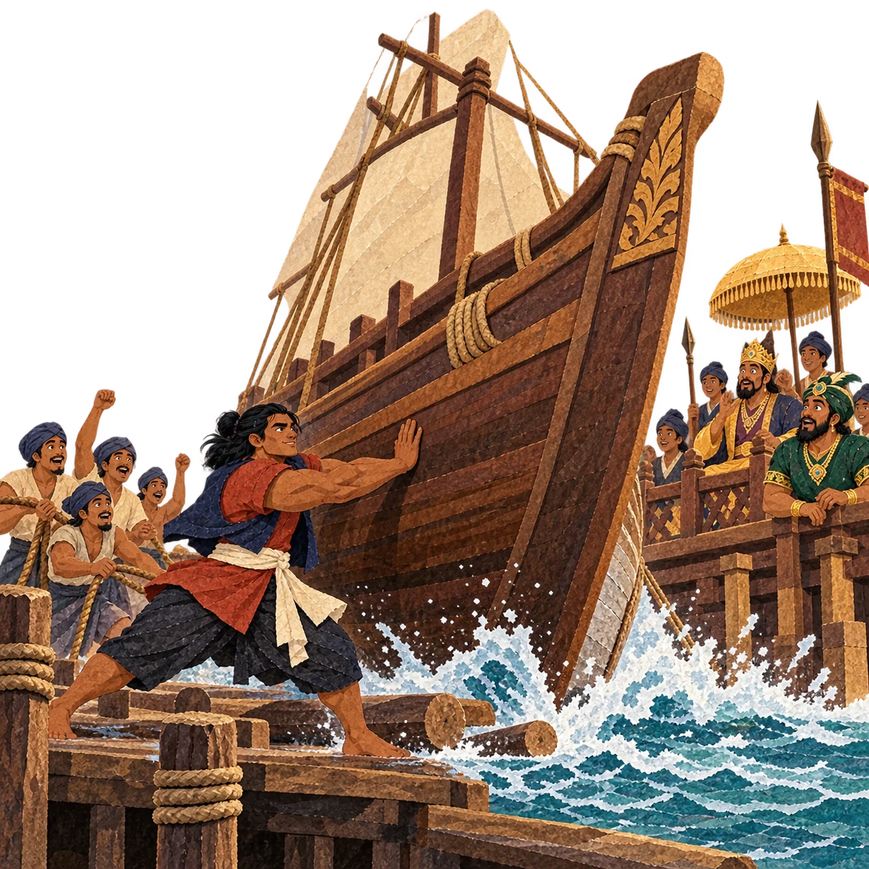 Badang launches a huge boat that many others could not move