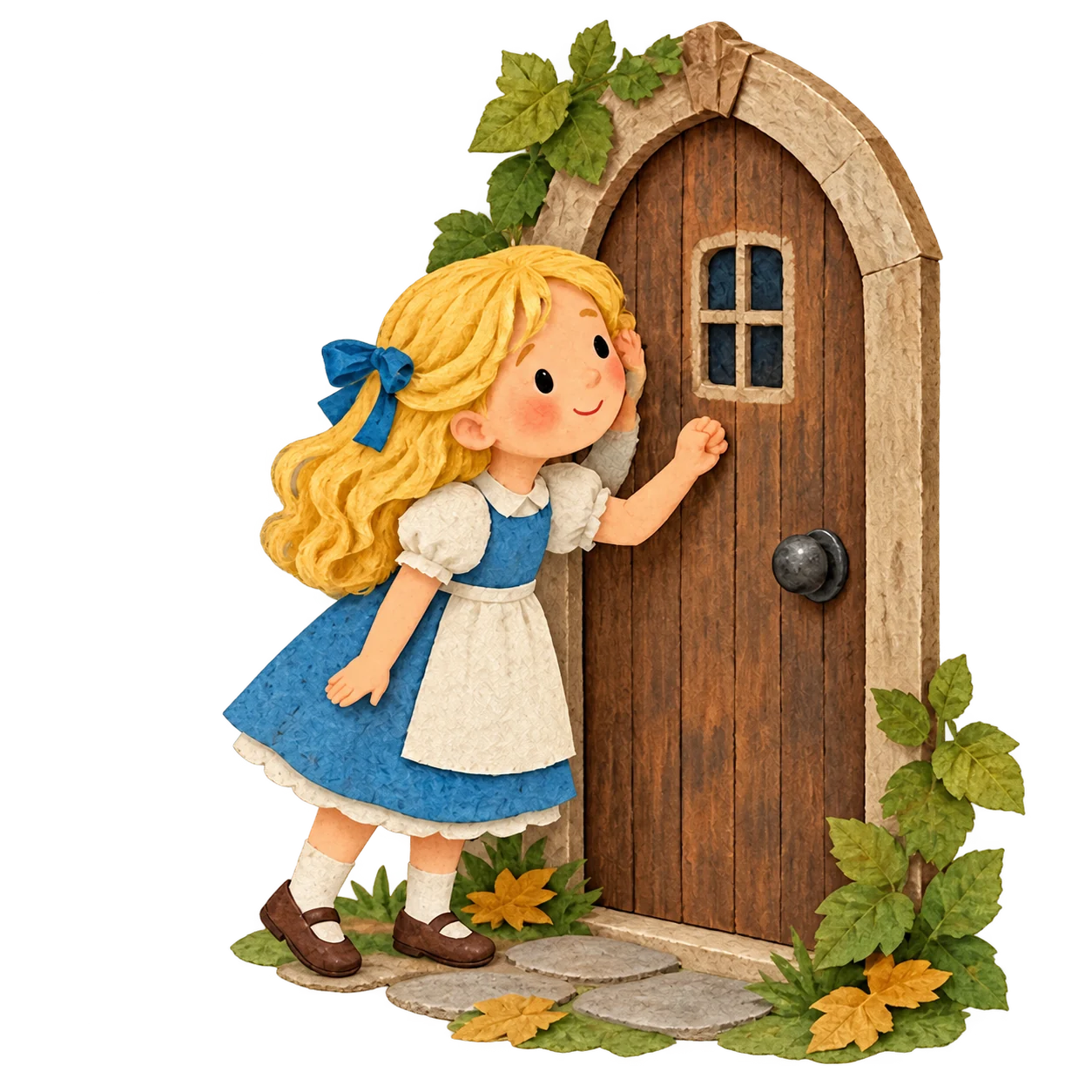 Goldilocks knocks and enters the bears’ empty cottage