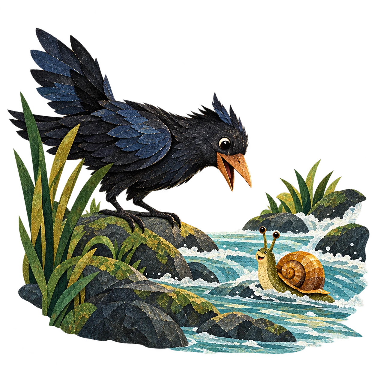 The king-crow discovers that the loud traveller is a small water-snail