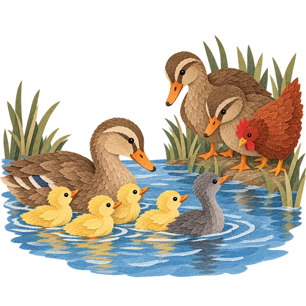The gray duckling swims well but is mocked in the farmyard