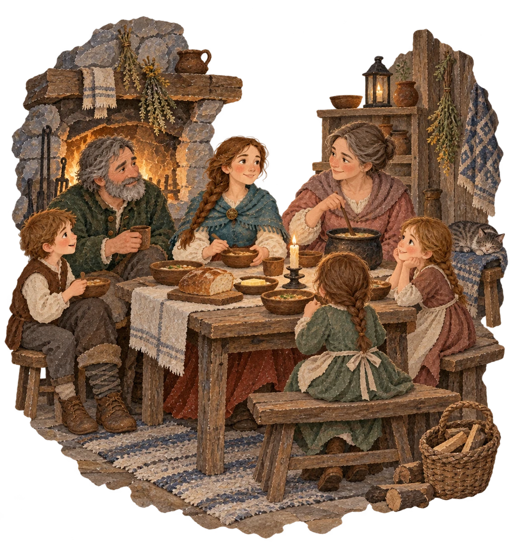 A poor Norwegian family gathers in a small cottage with their young adult youngest daughter