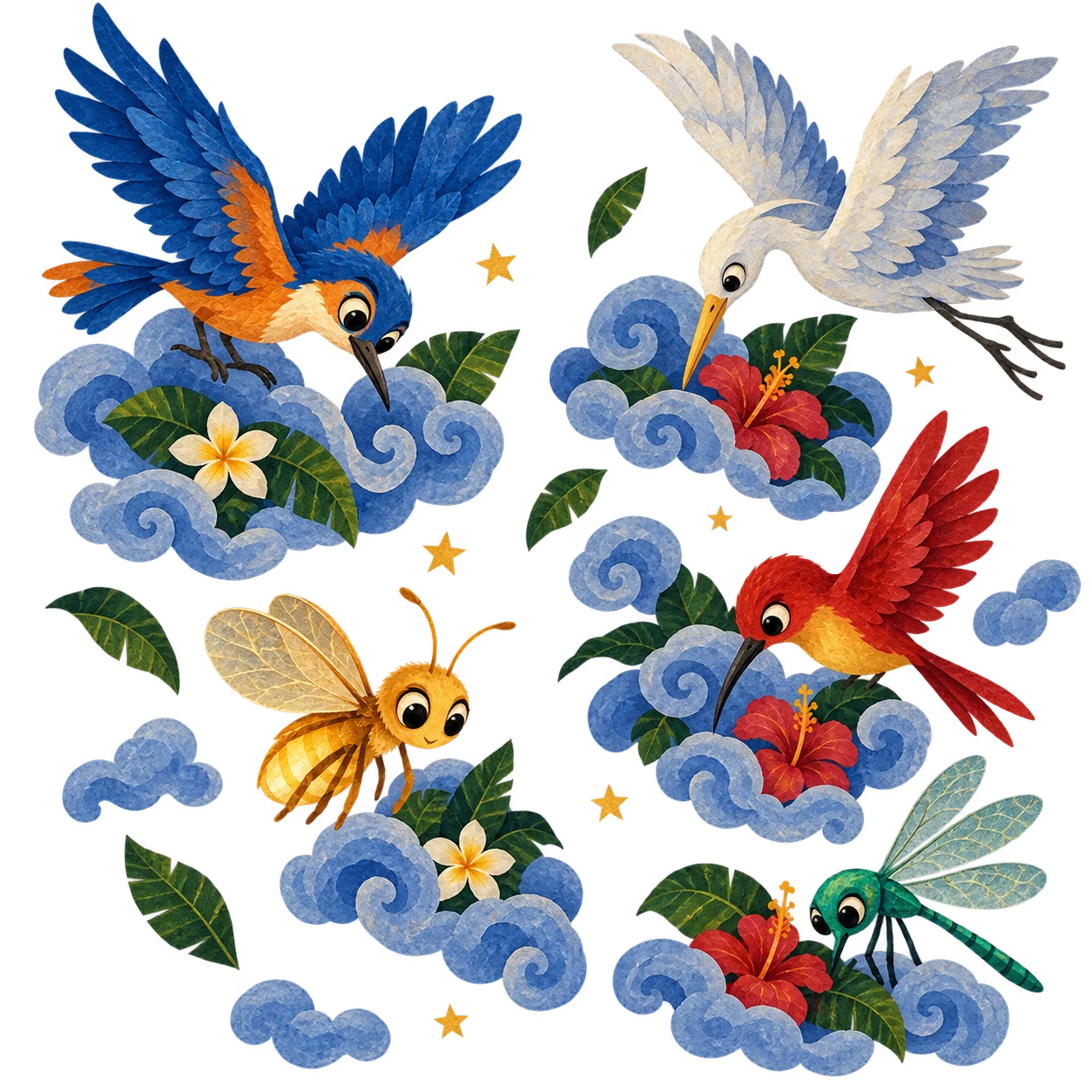 Birds and insects search the clouds and flowers for the lost ring
