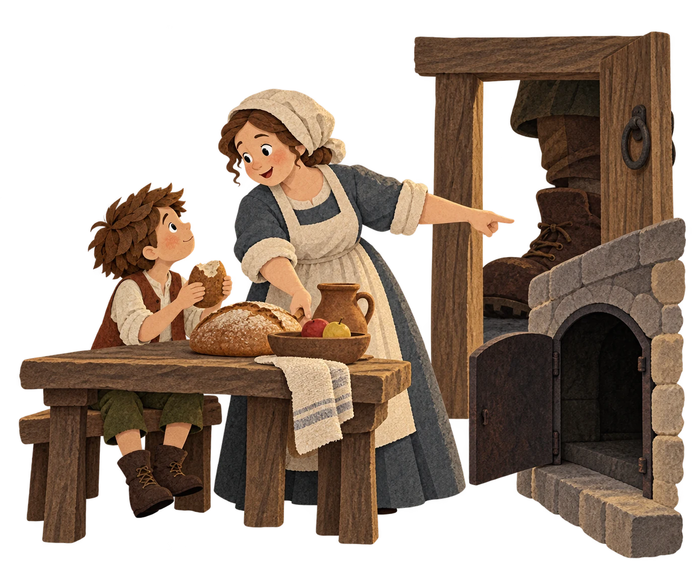 The giant’s wife hides Jack as the giant comes home