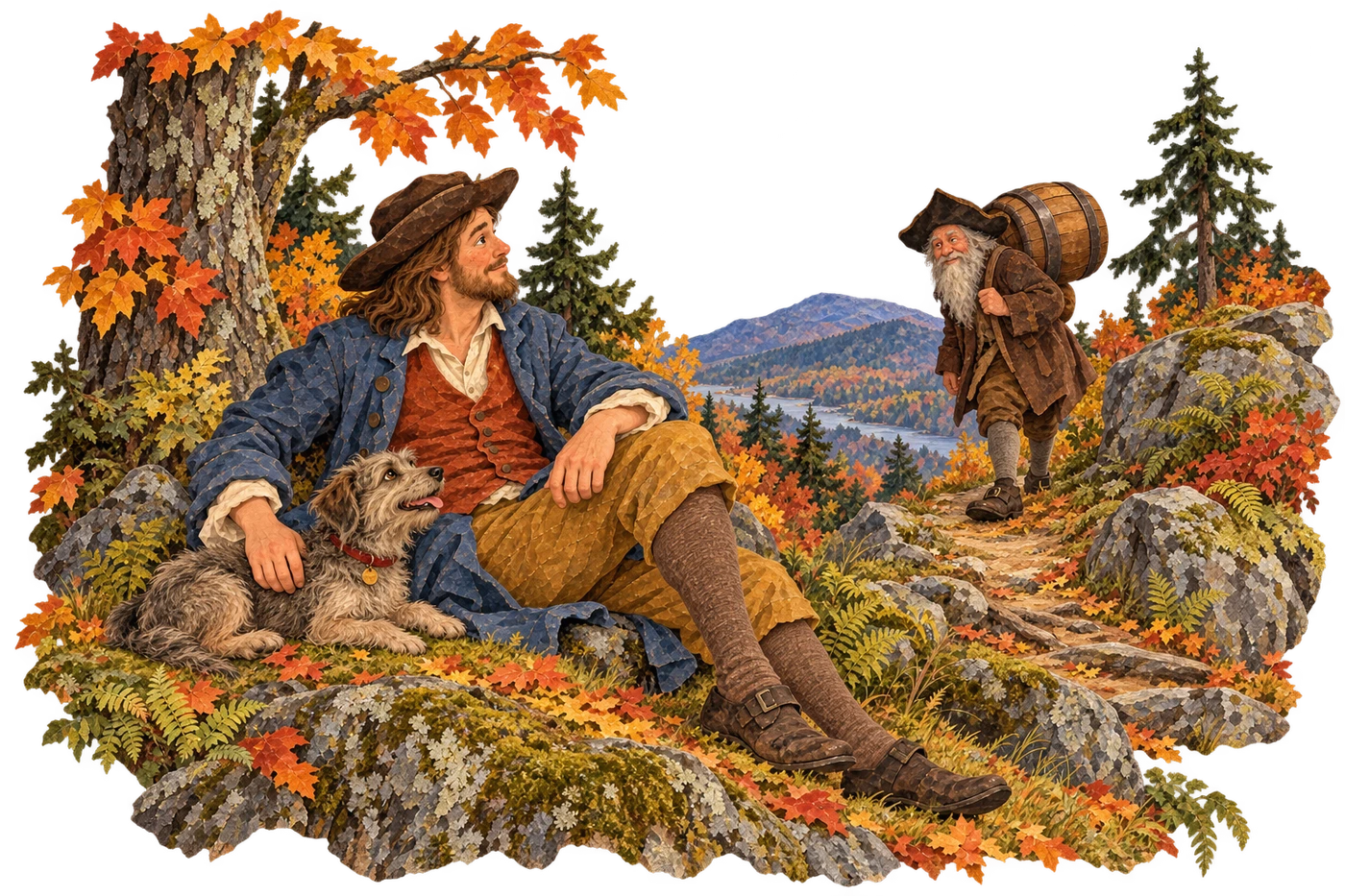 Rip and Wolf rest on a high mountain knoll as a distant stranger calls his name