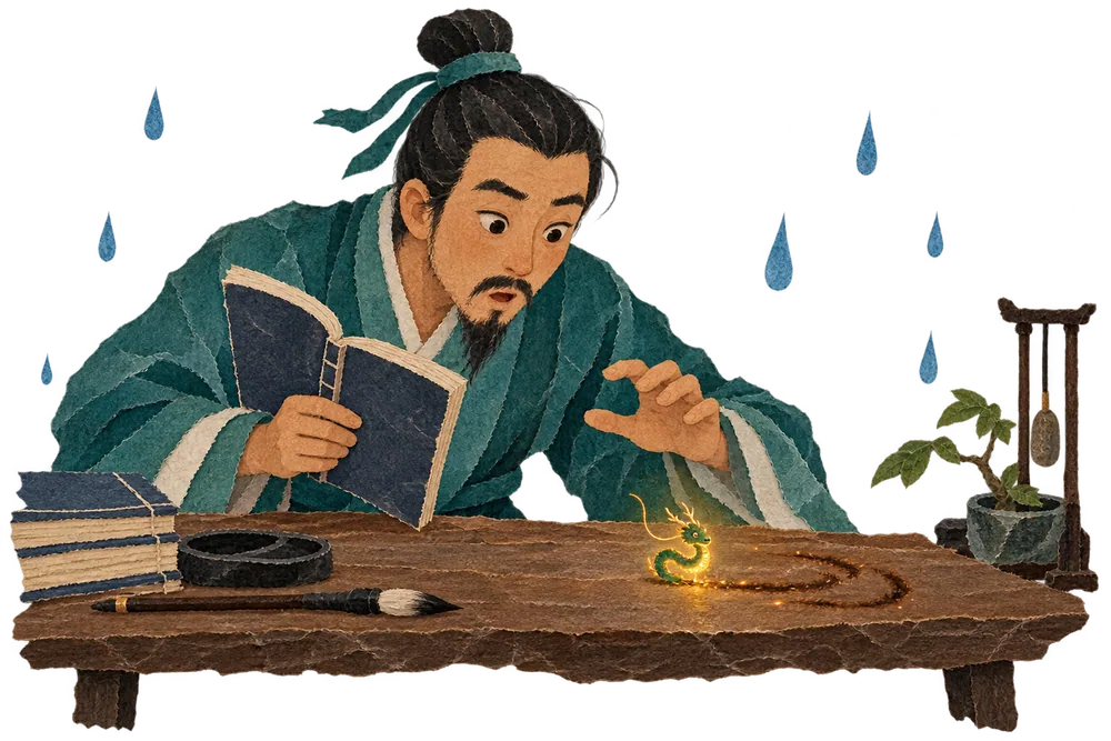 The tiny glowing creature scorches a winding trail across the table