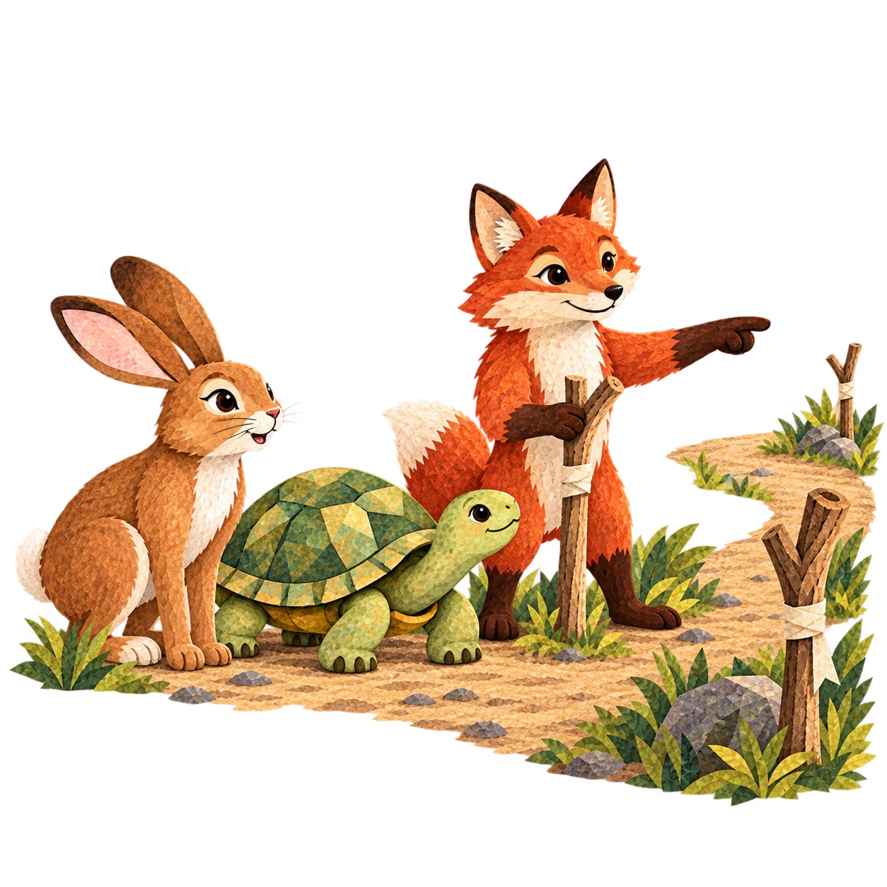 The fox marks a course from the woodland start to a distant finish