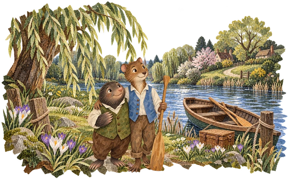 Mole leaves his spring cleaning and meets Rat by the river