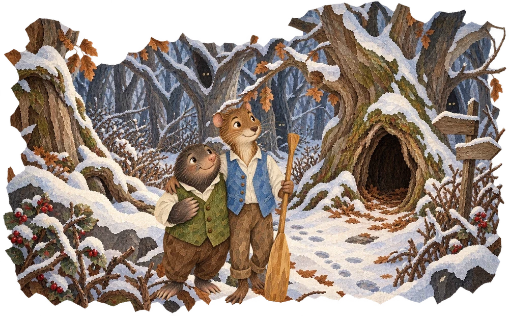 Mole enters the snowy Wild Wood and loses his way