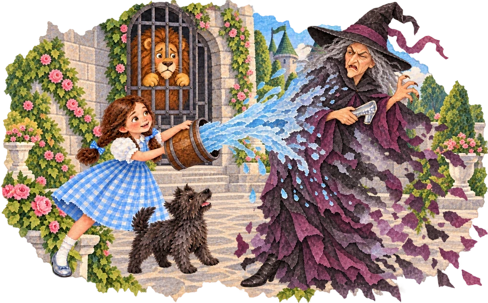 Dorothy throws water on the Witch of the West