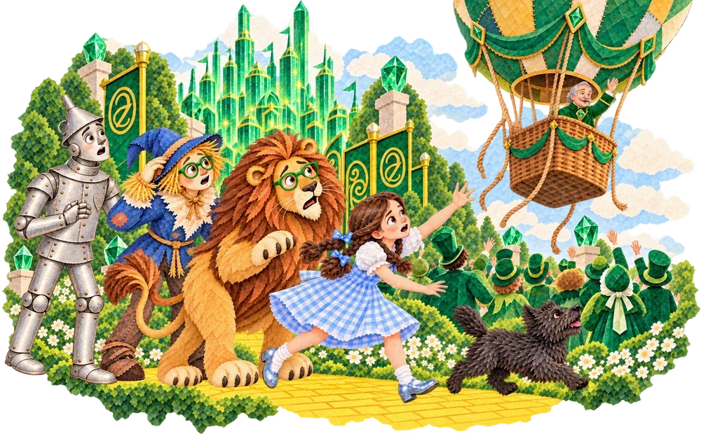 The balloon rises before Dorothy can catch Toto and climb aboard