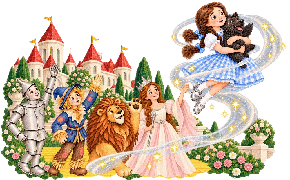 Dorothy says goodbye and taps the silver shoes together